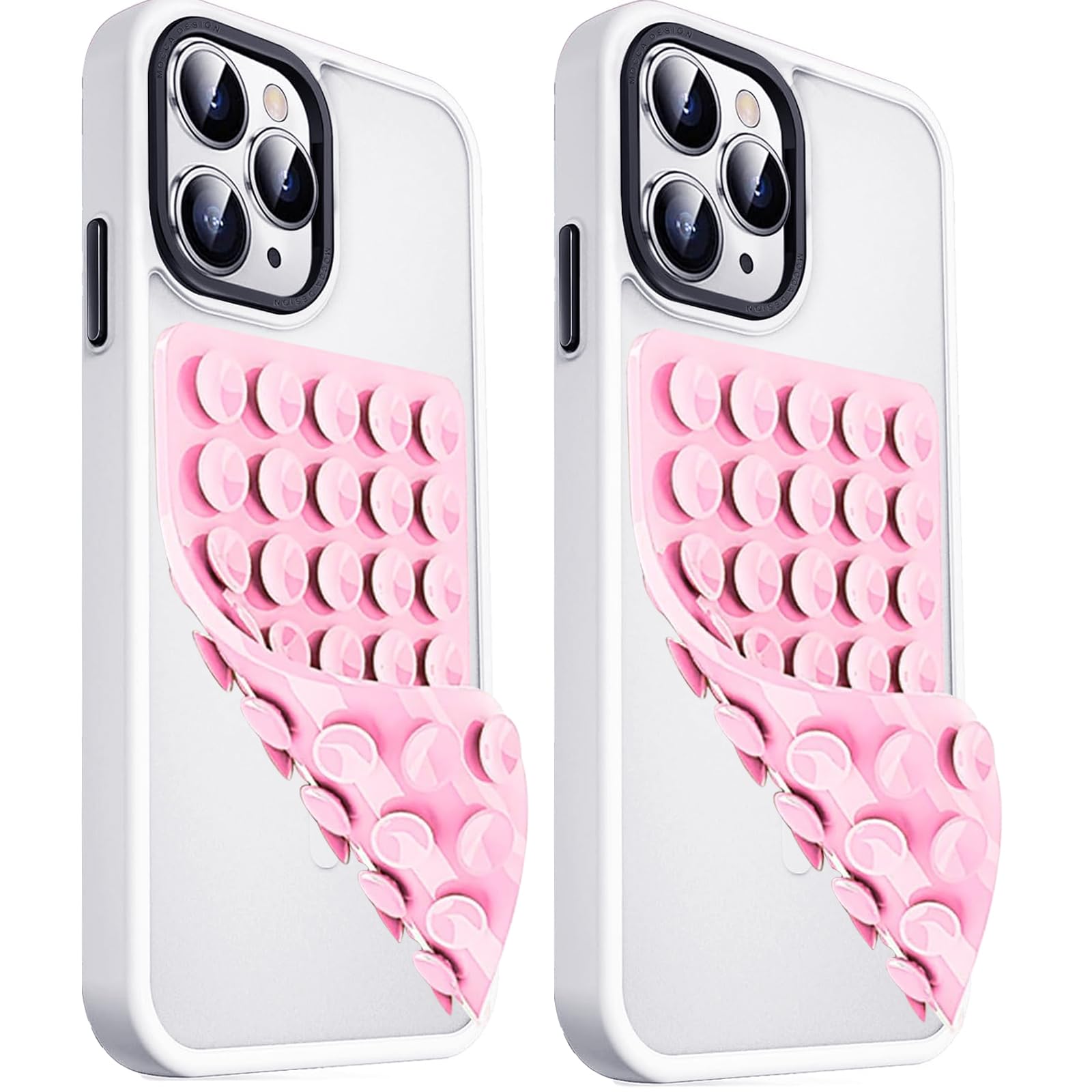2 Pack Double Sided Silicone Suction Cup Phone Case Mount, Hands-Free Strong Grip Silicon Phone Holder for Selfies and Videos, Non Slip Phone Accessories (LightPink&Translucent)
